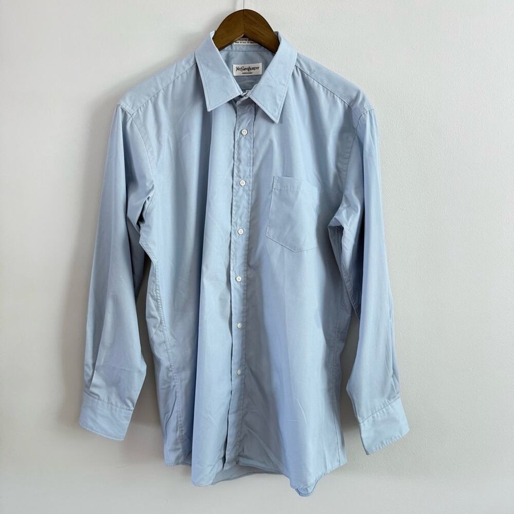 Yves Saint Laurent Classic Mens Blue Button Down Poly Blend Shirt Button Up 16.5